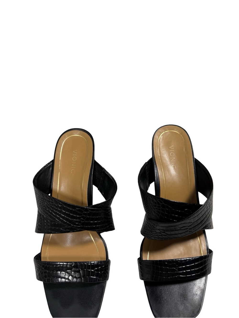 Vionic Merlot Black Croc Embossed Leather Block Heel Comfort Sandals Womens 10 - Picture 9 of 13